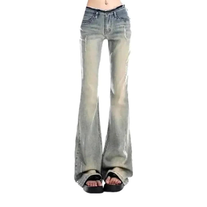 Boho Style Polished Jeans for Ladies - Light Blue