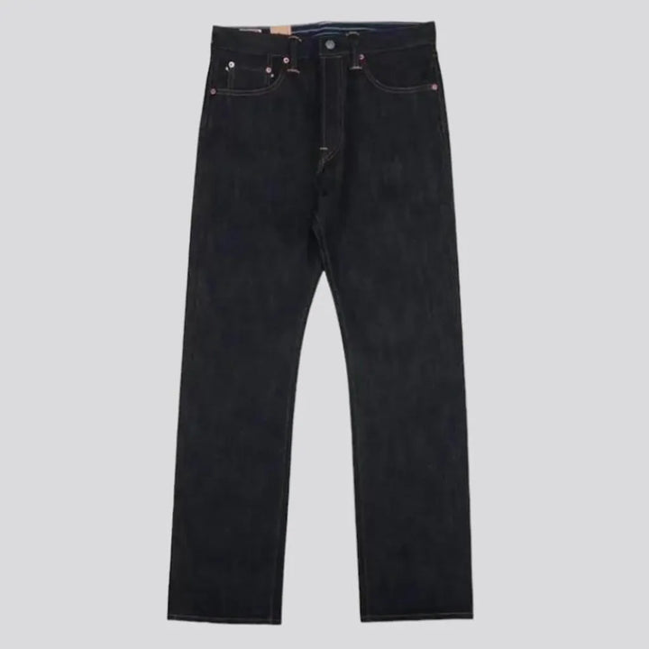 straight, dark-wash, selvedge, 23oz, high-waist, 5-pockets, buttons, men's jeans | Jeans4you.shop