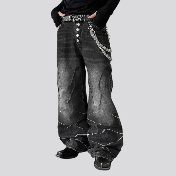 Vintage sanded baggy men's jeans