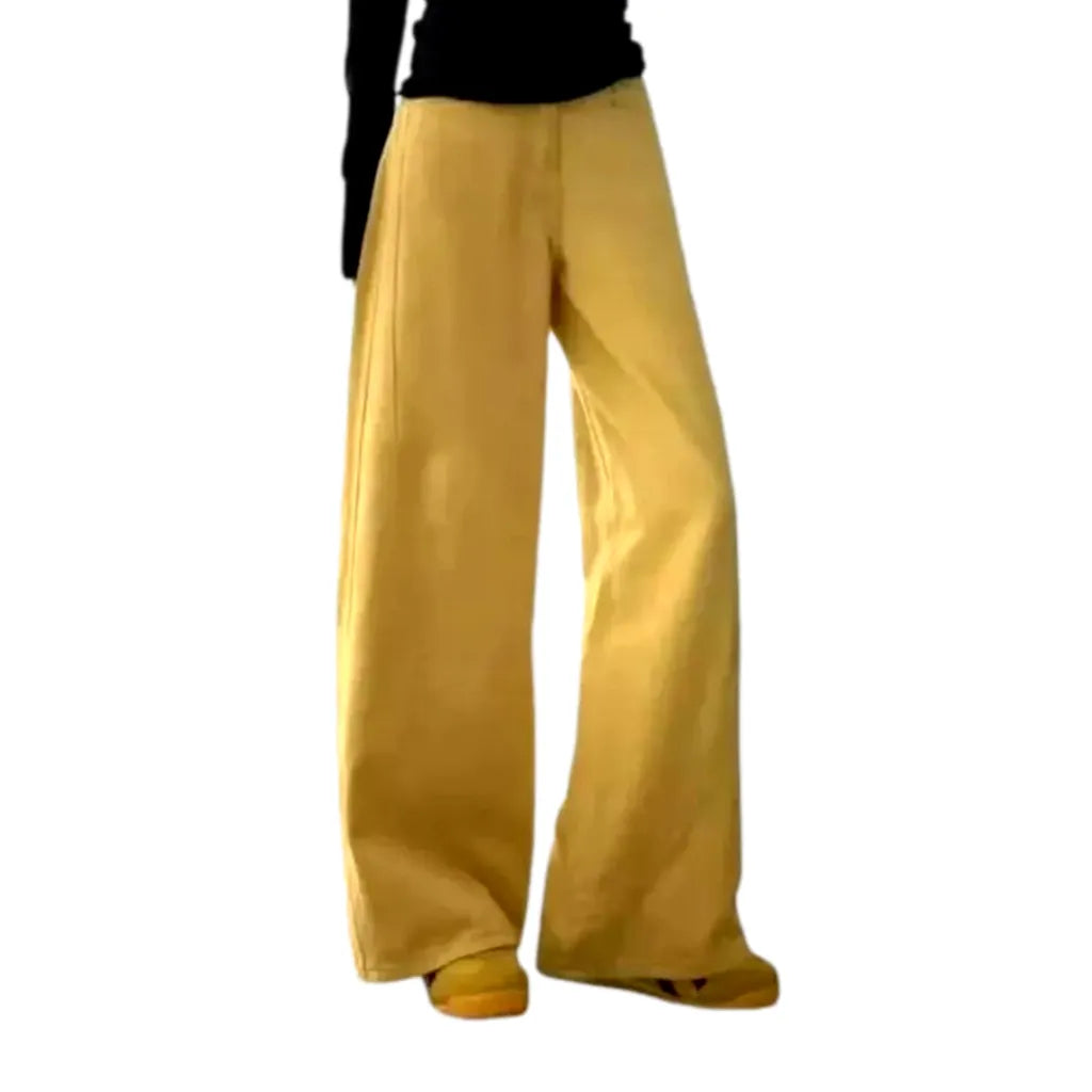 Wide Fit Stylish High-waist Jeans for Women - Yellow