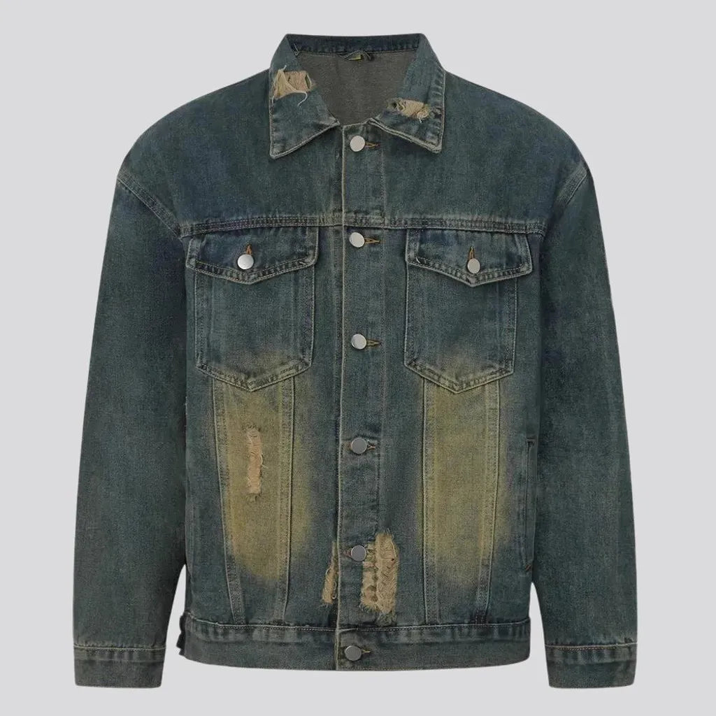 Grunge style medium fit men's denim jacket