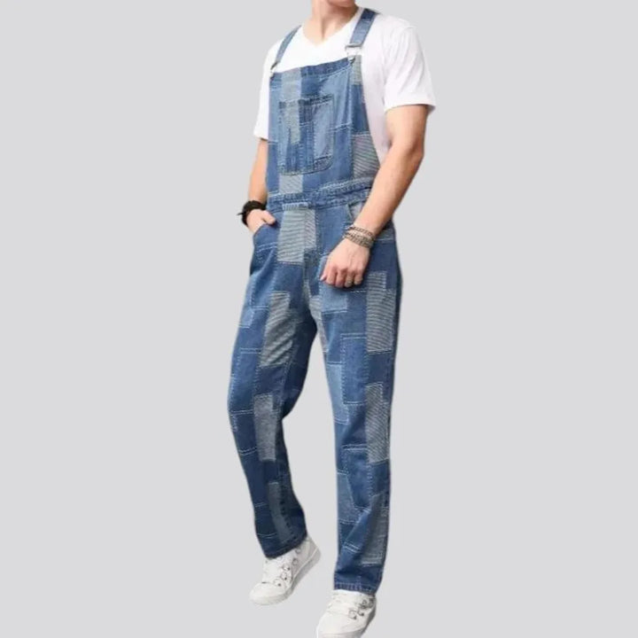 Boho patchwork design men's jeans dungaree