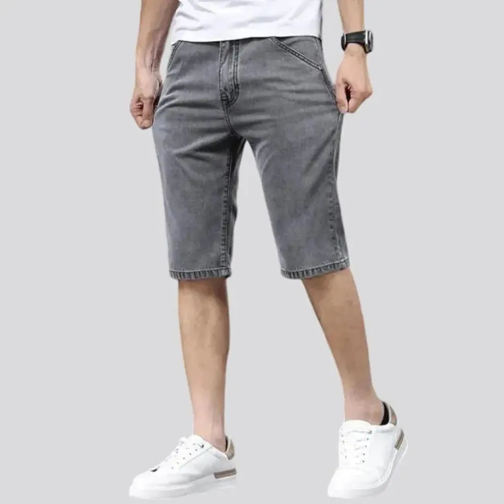 Knee-length mid-waist denim shorts
 for men