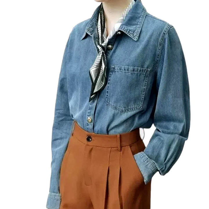 Classic Linen Light Vintage Jeans Shirt for Ladies - Blue