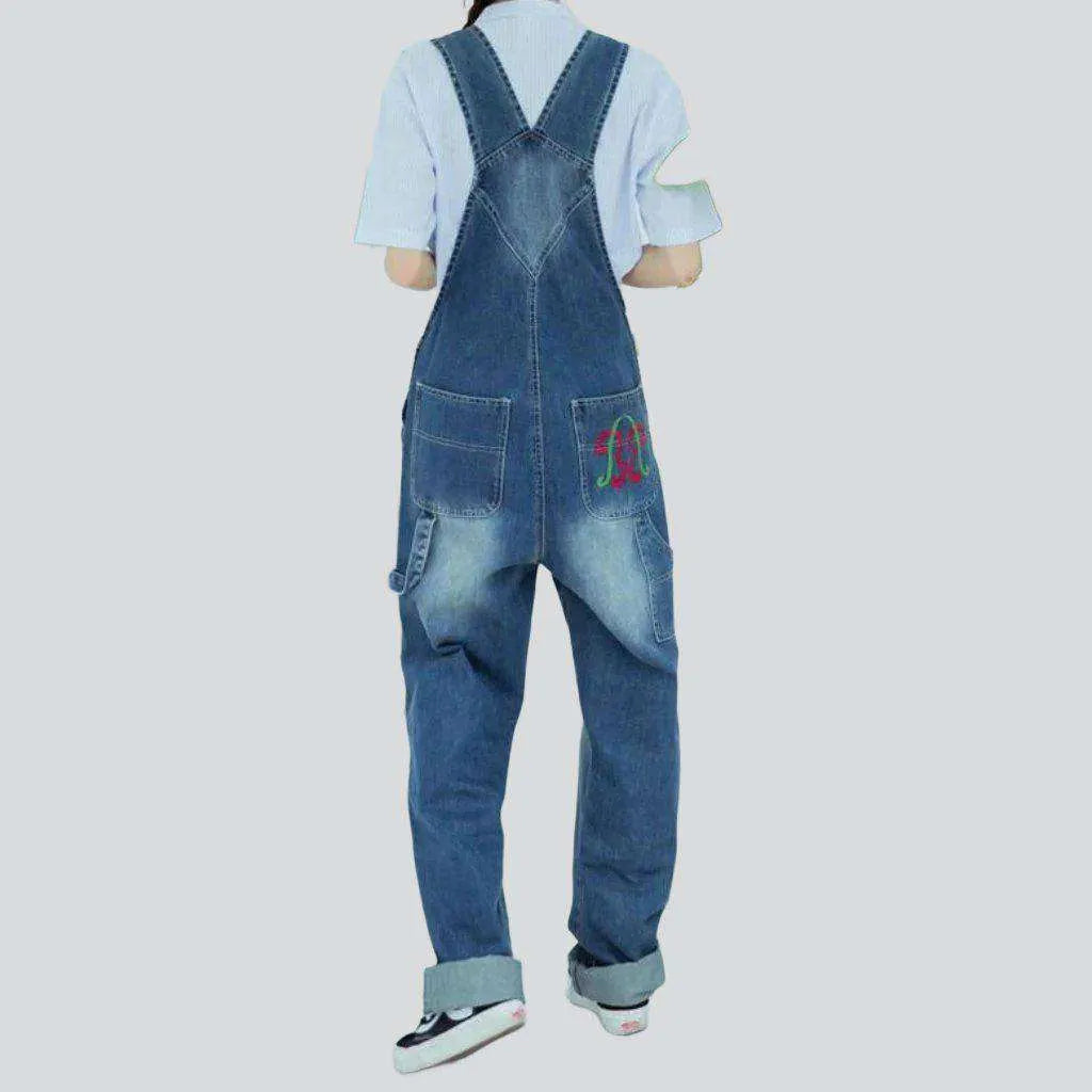 Women's jeans embroidered dungaree