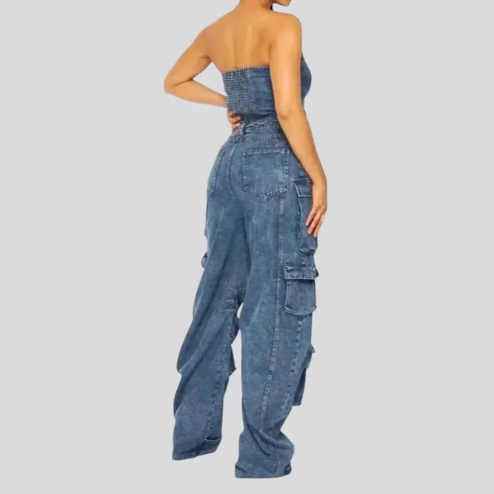 Trendy fashionable roomy women's denim jumpsuit