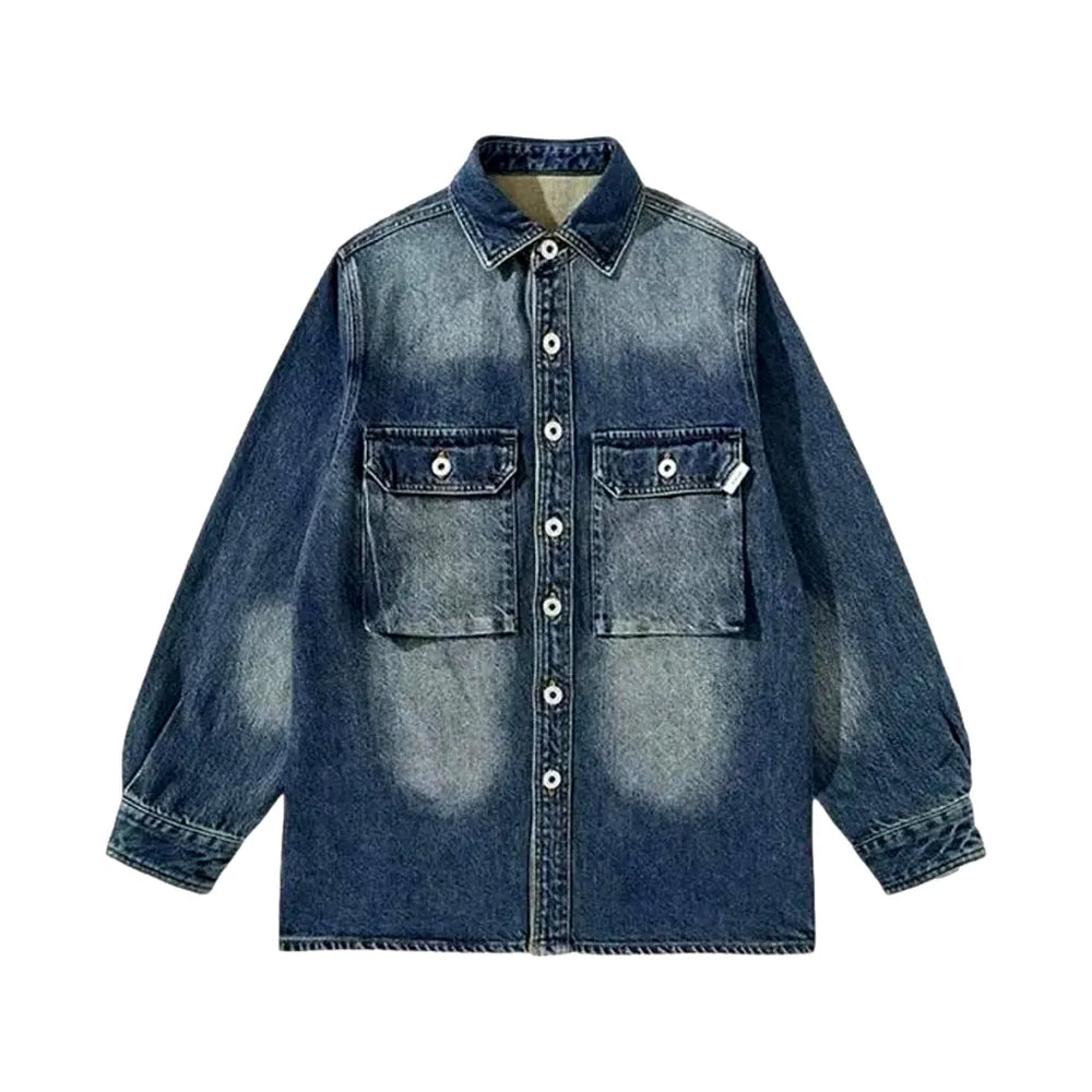 Sanded Vintage Men's Denim Jacket - Blue