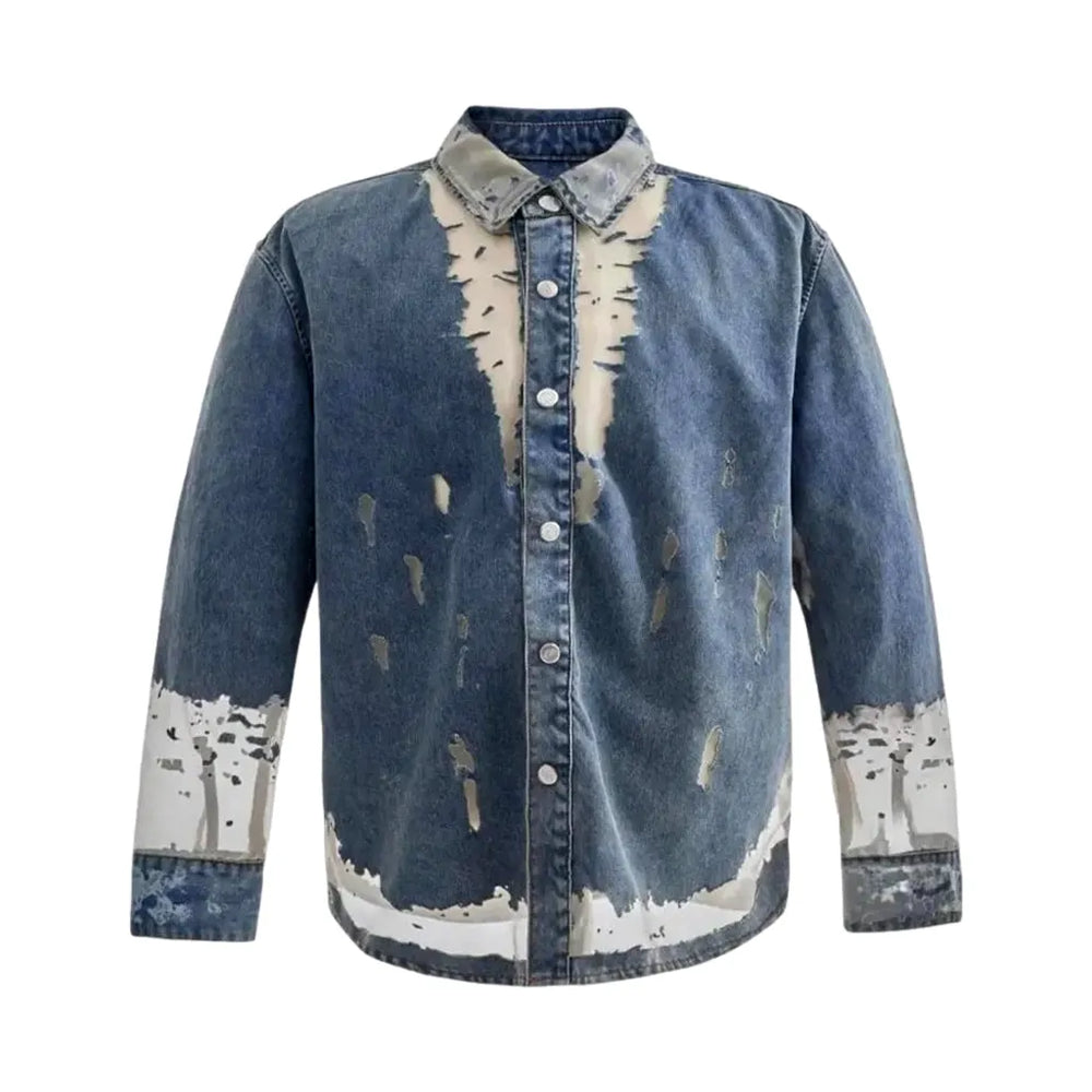 Vintage Style Men's Denim Shirt - Blue