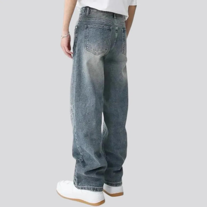 Mid rise whiskered street men's jeans