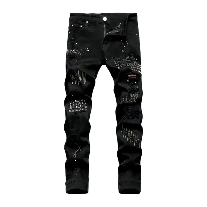 Embellished men's black jeans