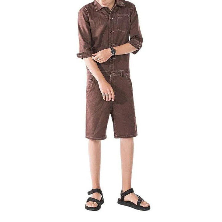 Stylish Men's Denim Romper - Brown