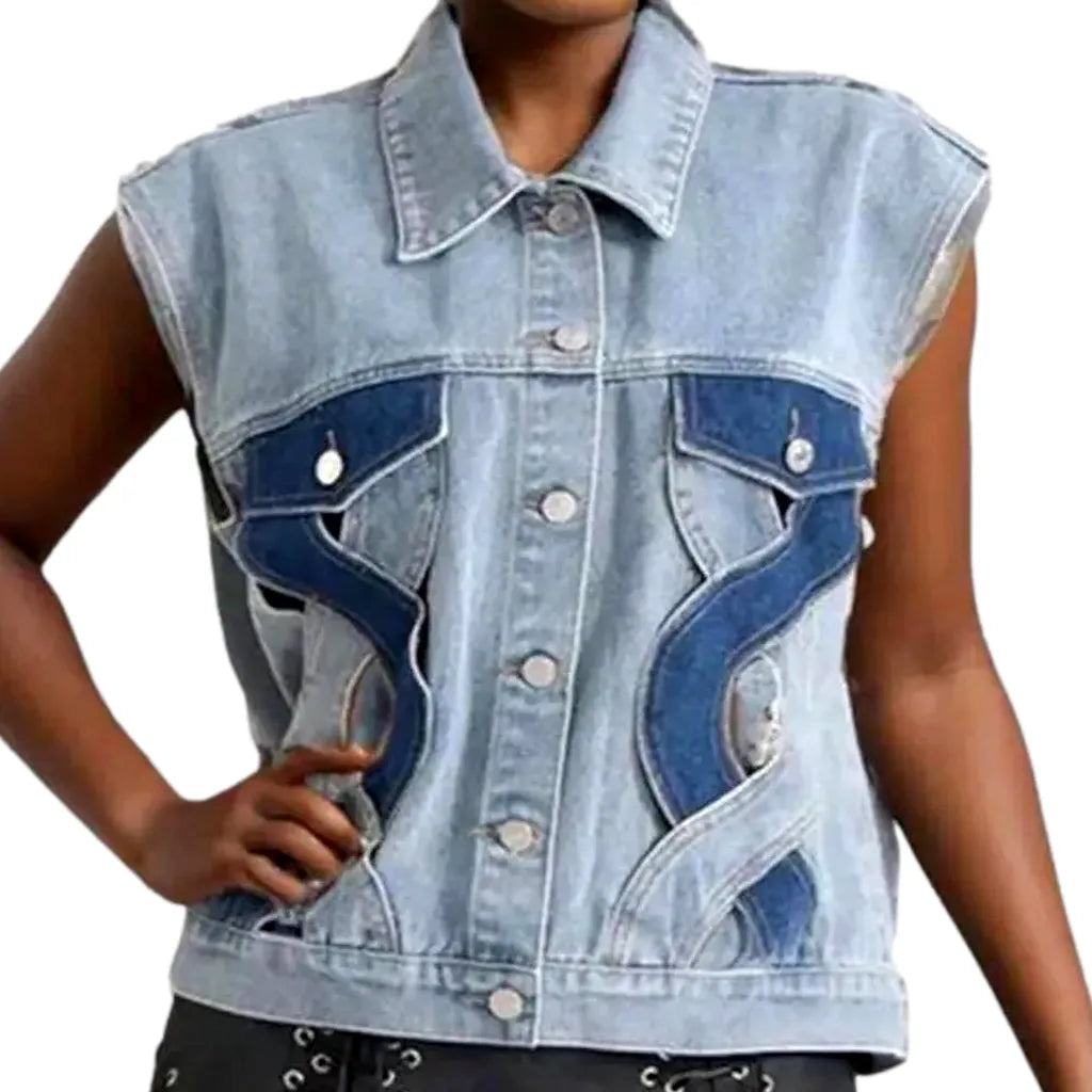 Embroidered oversized jeans vest