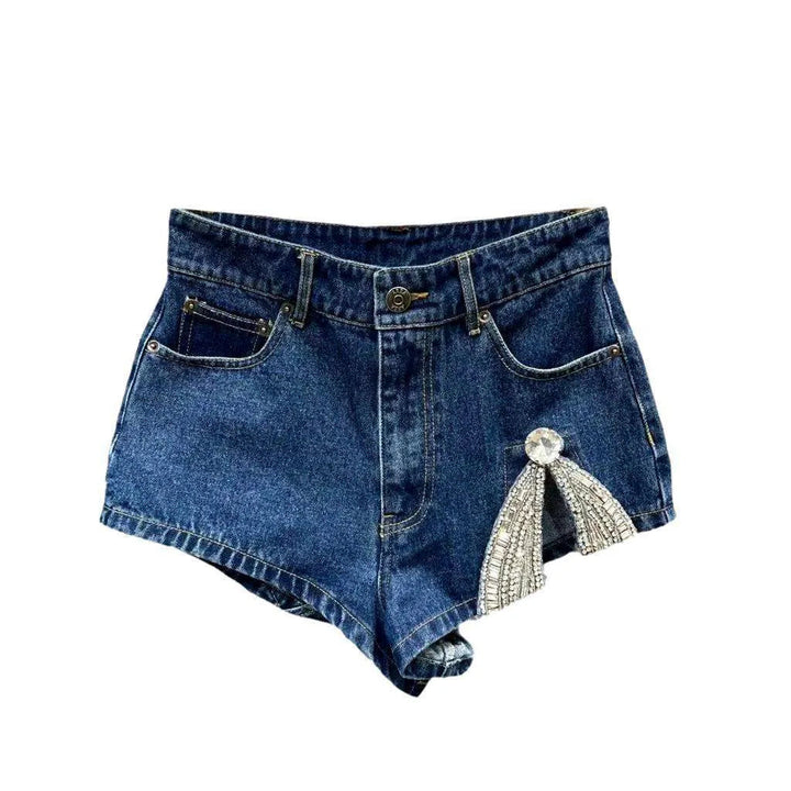 Embroidered slit women's denim shorts