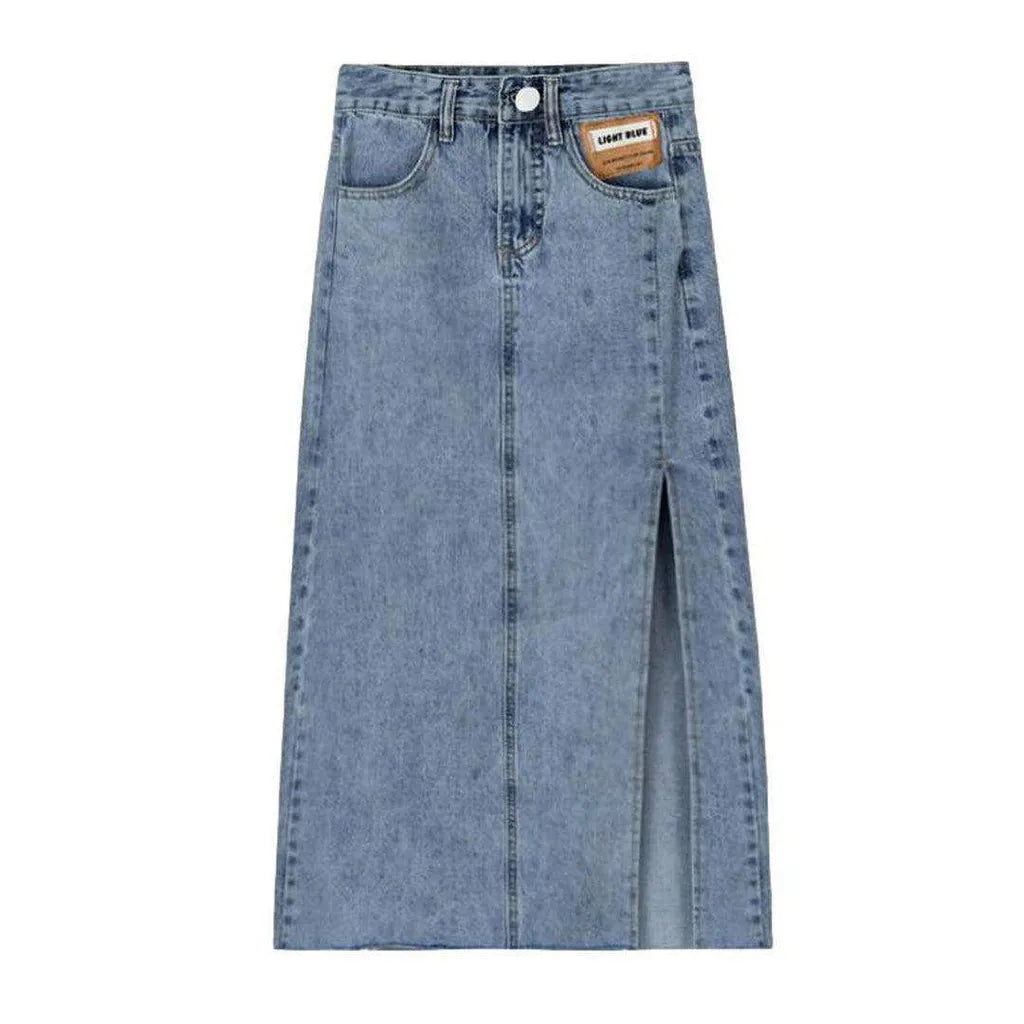 Exposed label long denim skirt