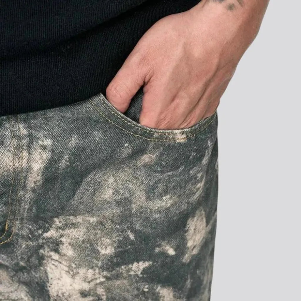 Fashionable painted boho baggy-leg men's jeans