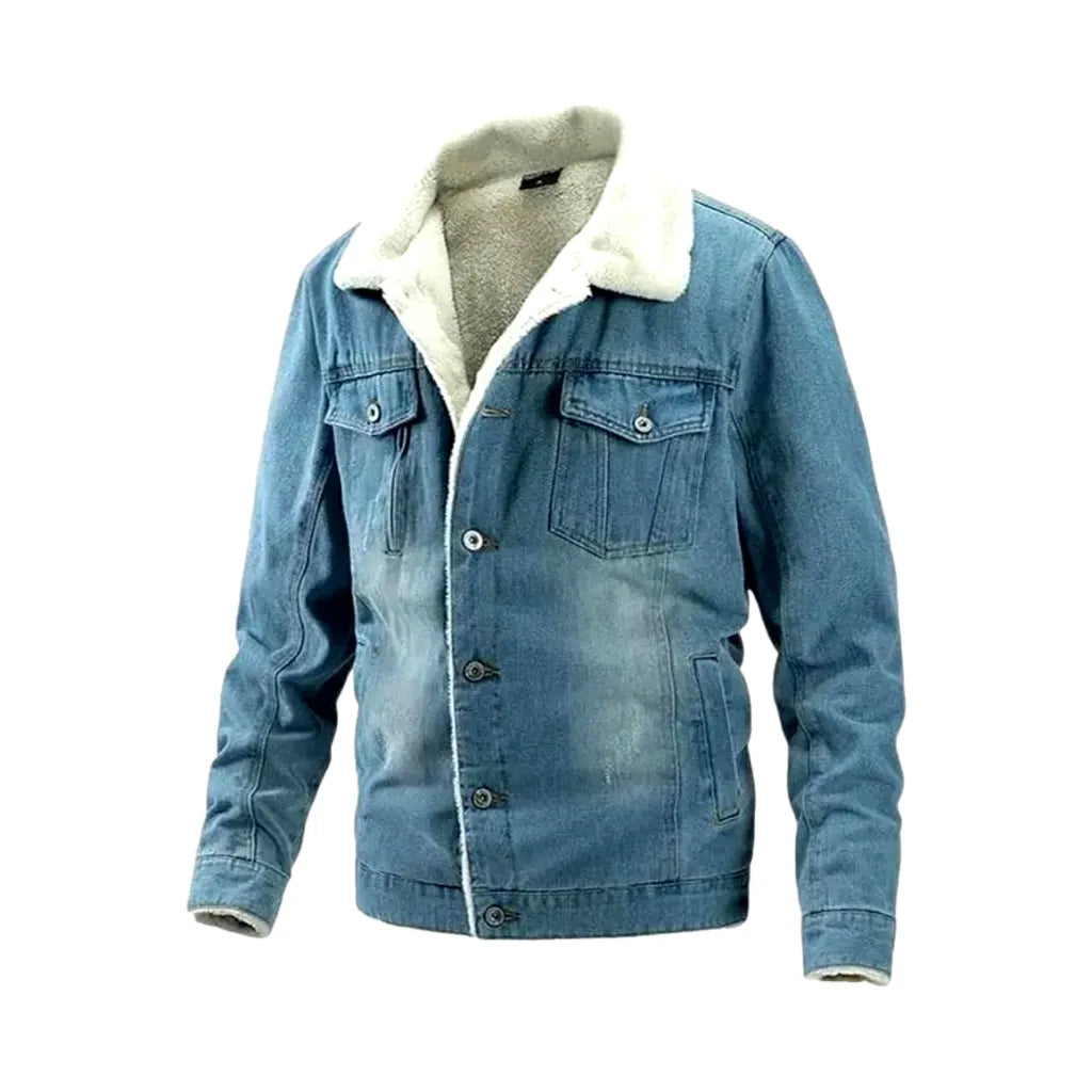 Faded Wash Regular Fit Men's Denim Jacket - Light Blue