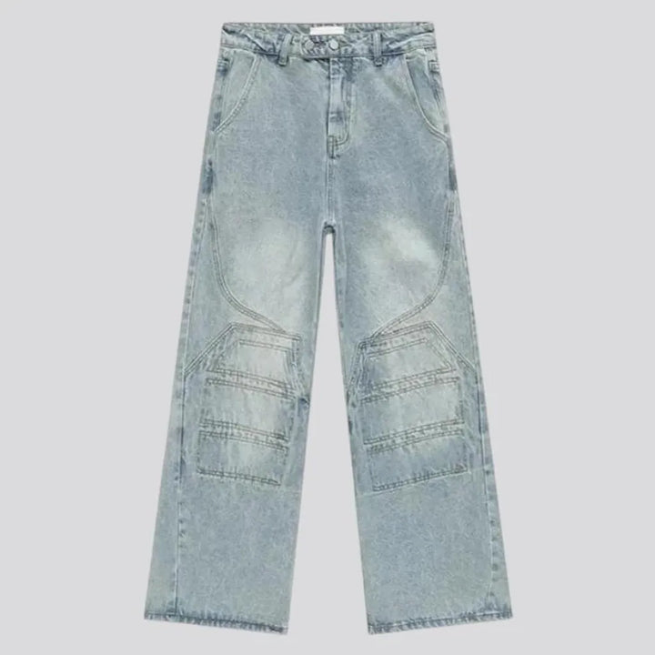 Baggy light wash boho men's jeans