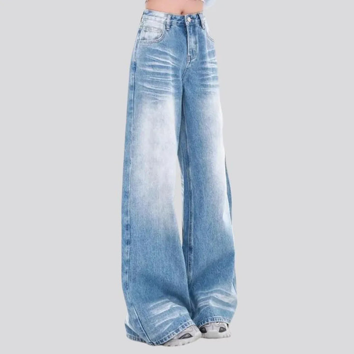 Floor-length whiskered jeans
 for ladies