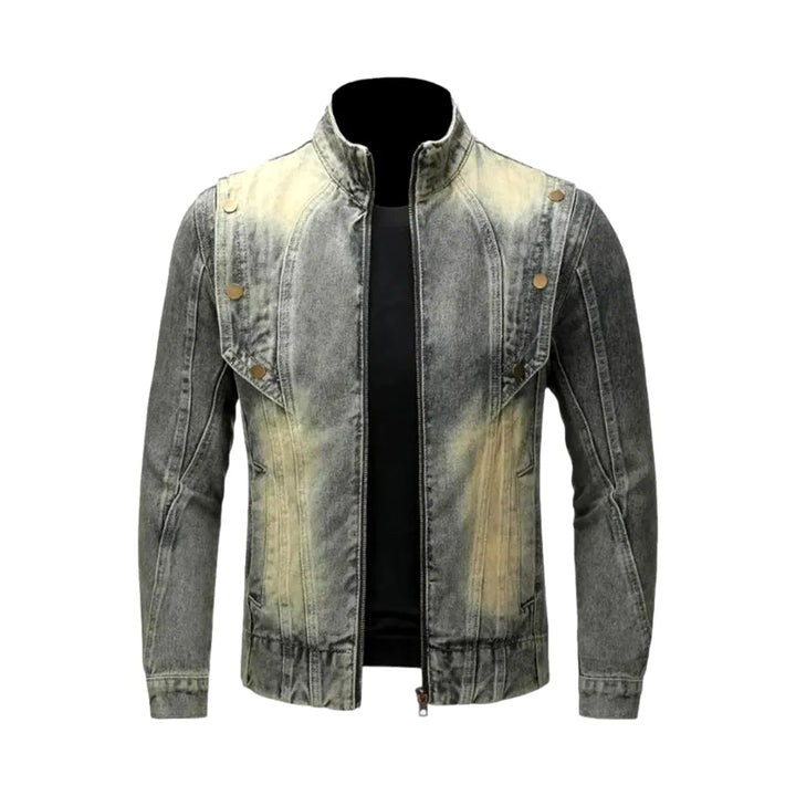 High Collar Men's Denim Jacket - Grey