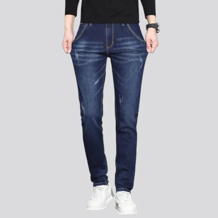 Mid rise elastic dark men's jeans