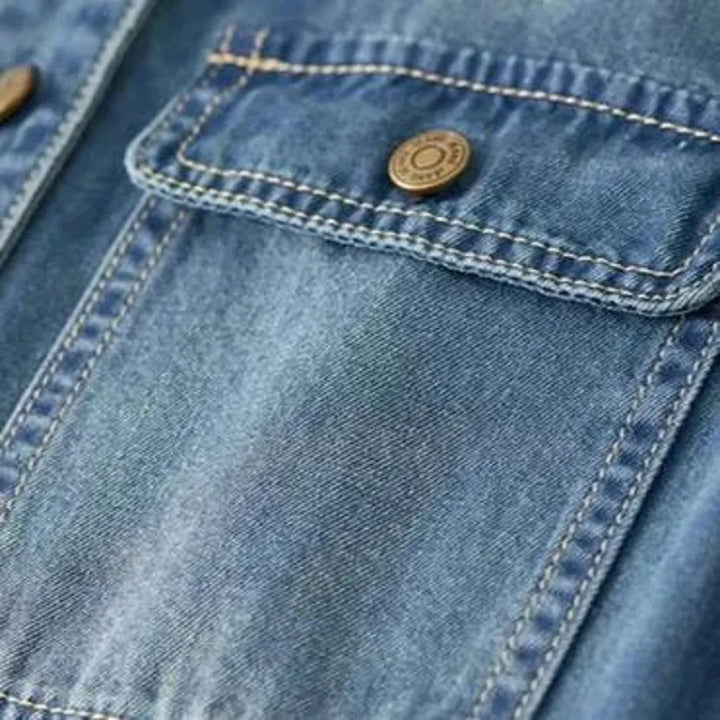 Medium-wash stonewashed jeans shirt