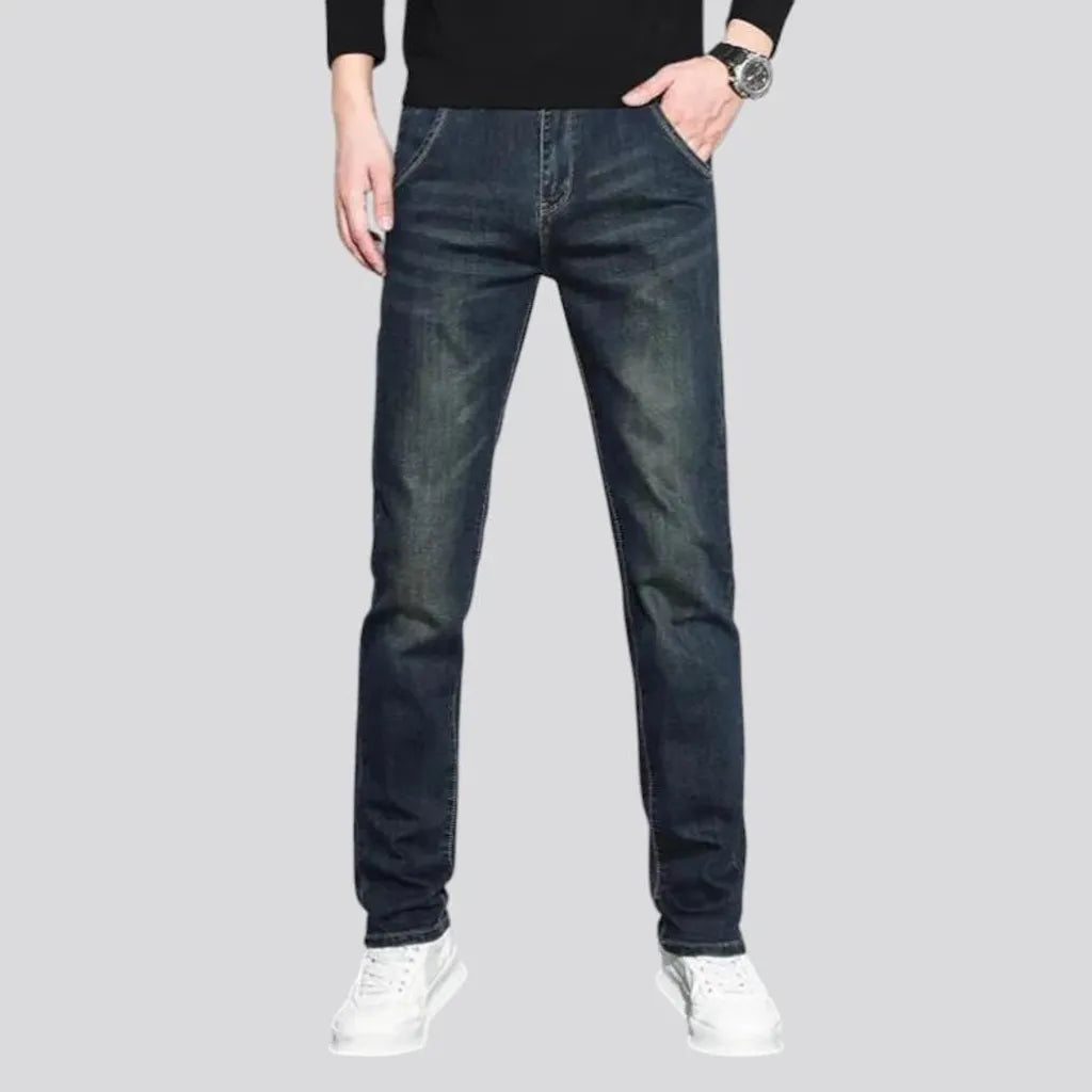 Fitted casual dark distressed jeans for men