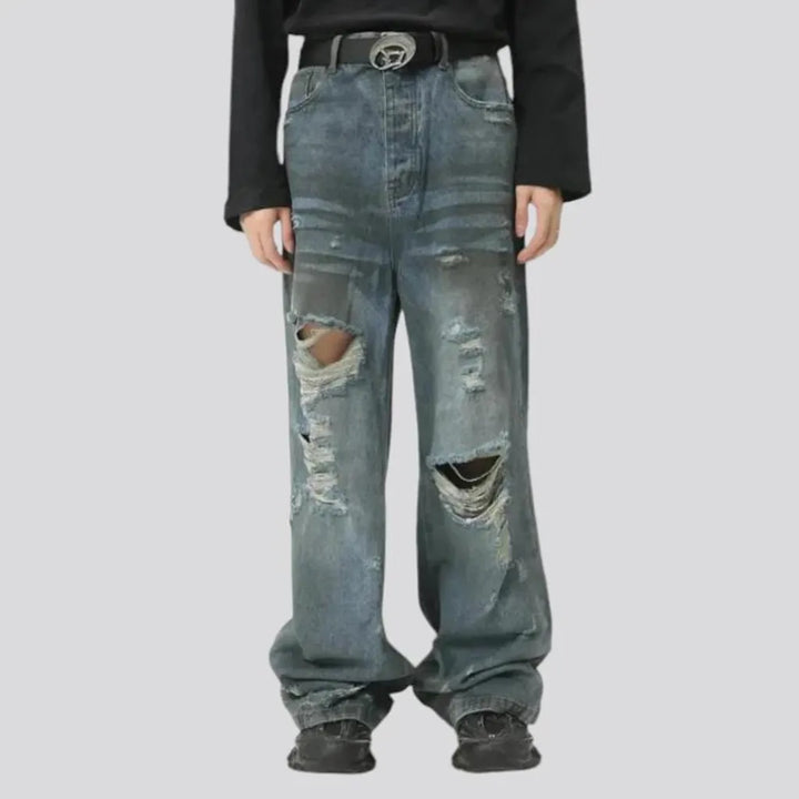 Grunge distressed fashion jeans for men