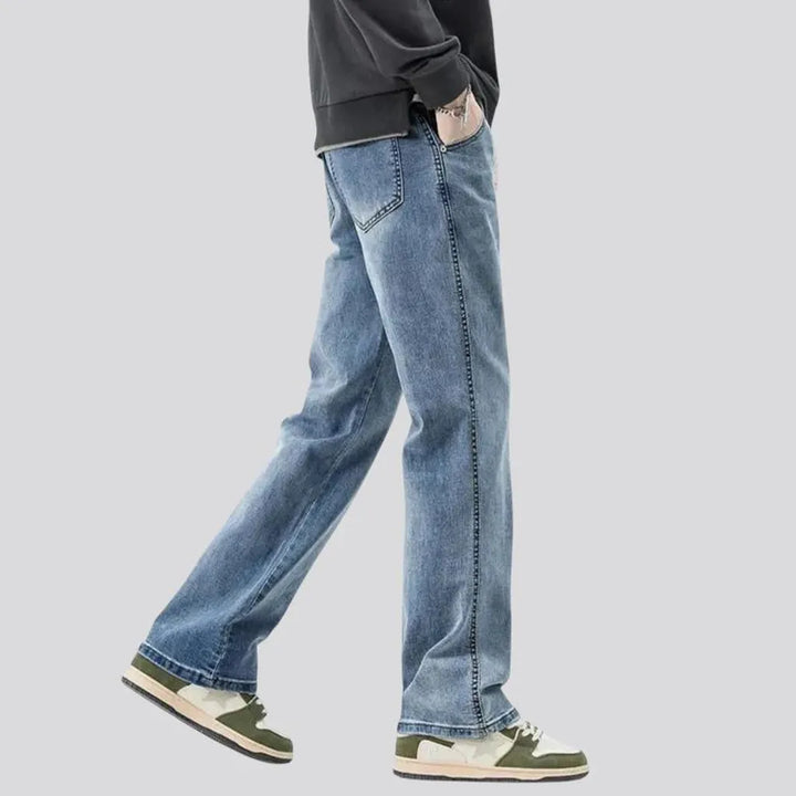 Whiskered straight-cut stylish men's jeans