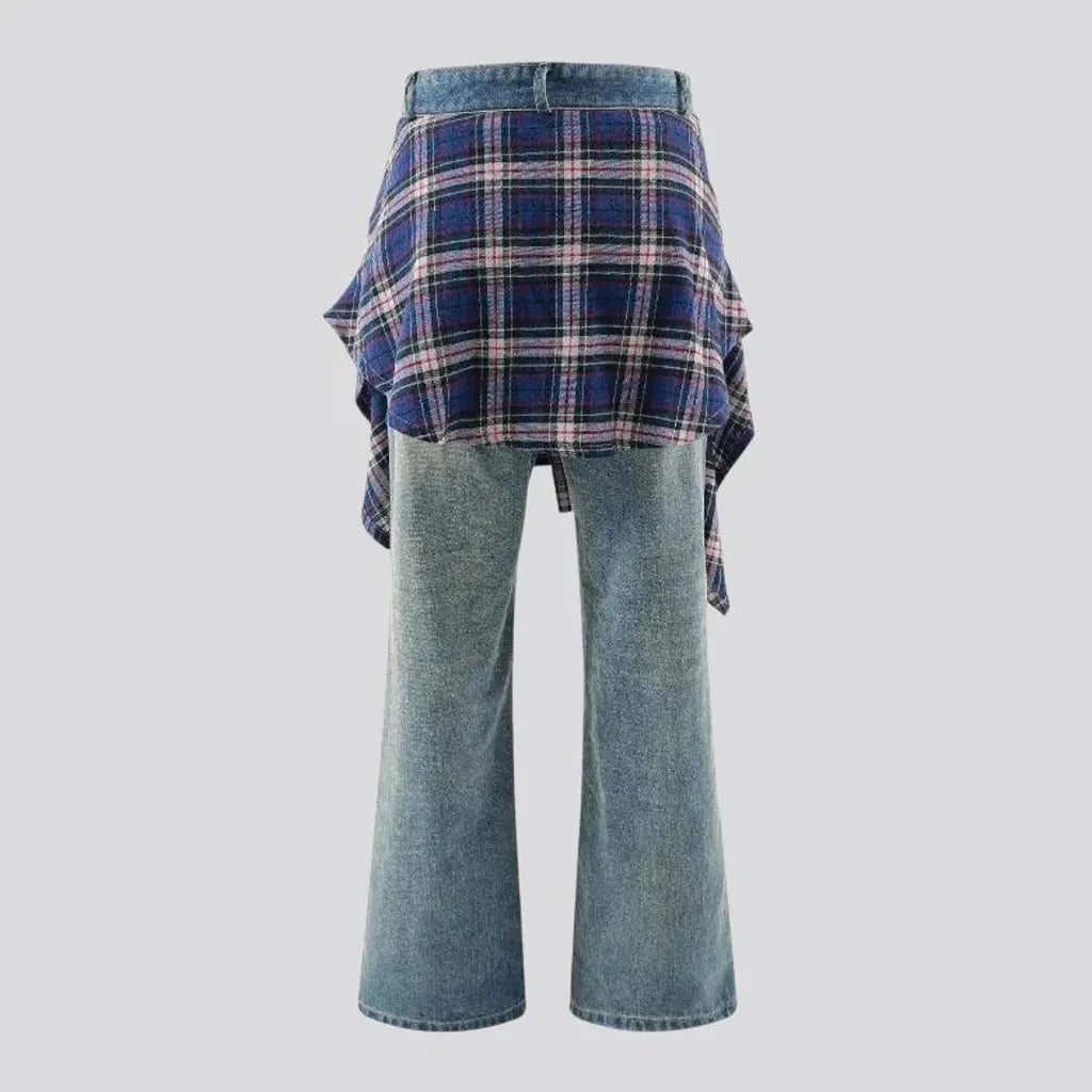 Checkered street fashion jeans for men