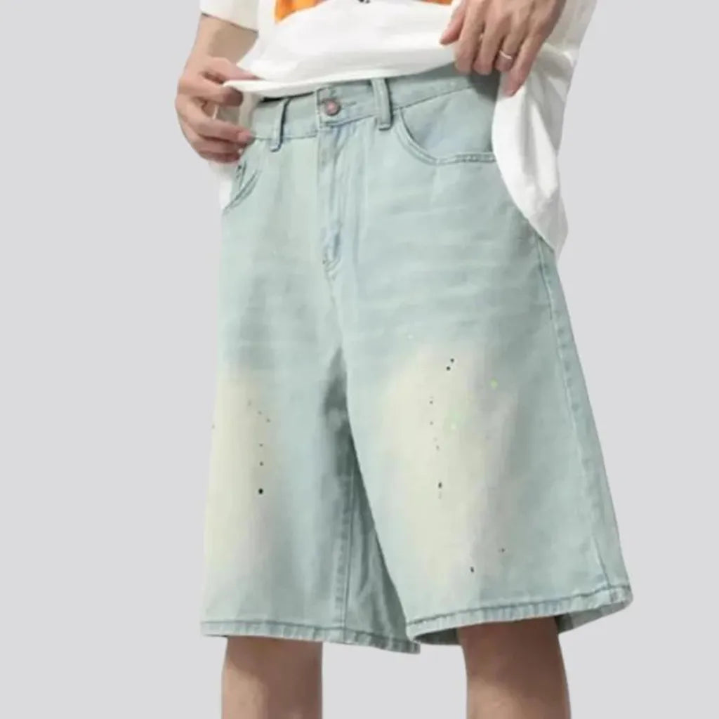 Vintage paint-splattered denim shorts
 for men