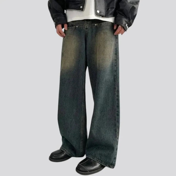 Dark mid rise 90s style men's jeans