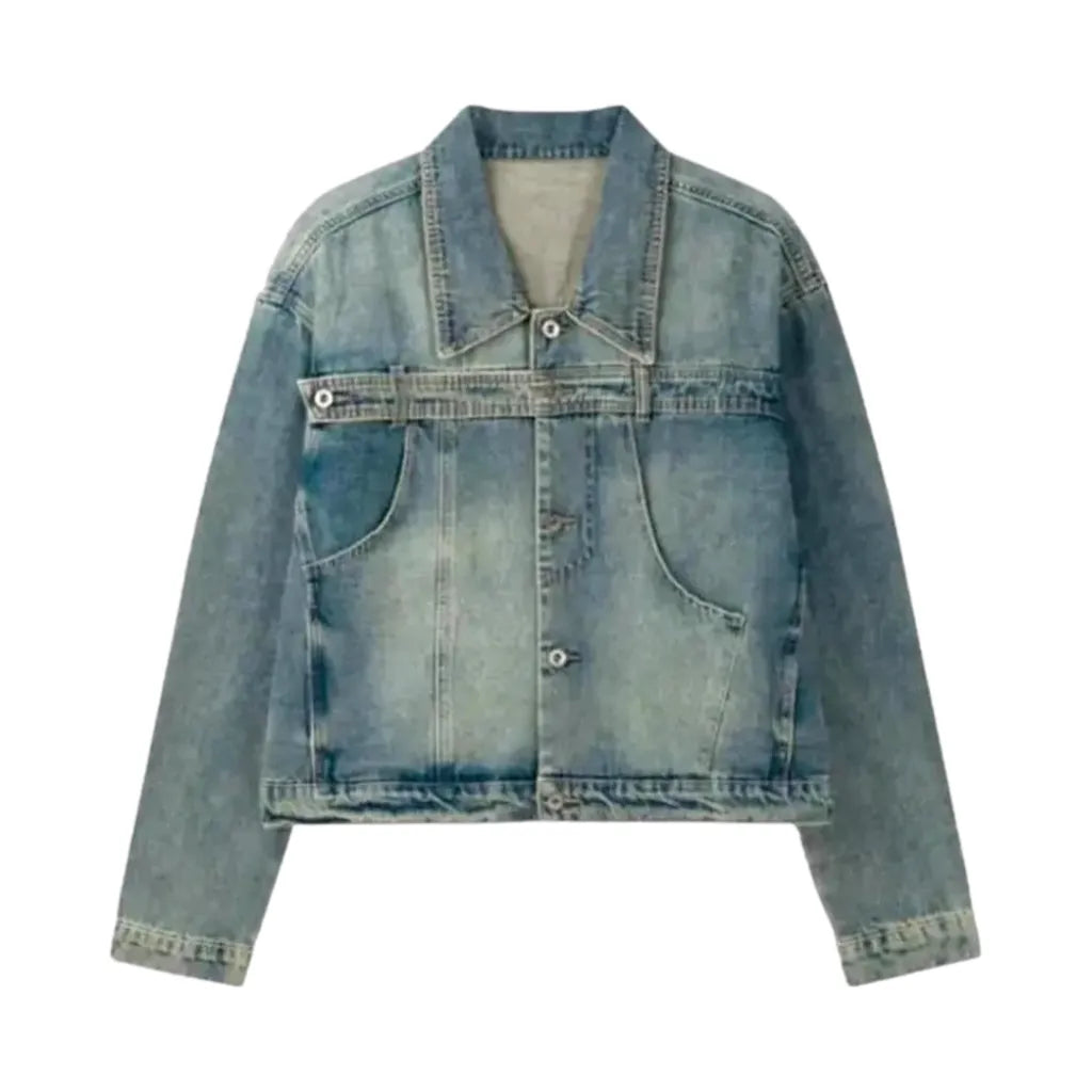 Crop Fit Vintage Denim Jacket for Men - Light Blue