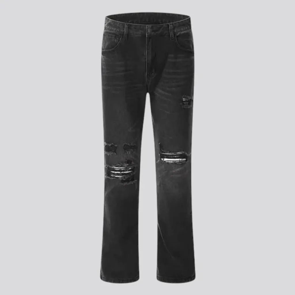 Whiskered mid rise slim men's jeans