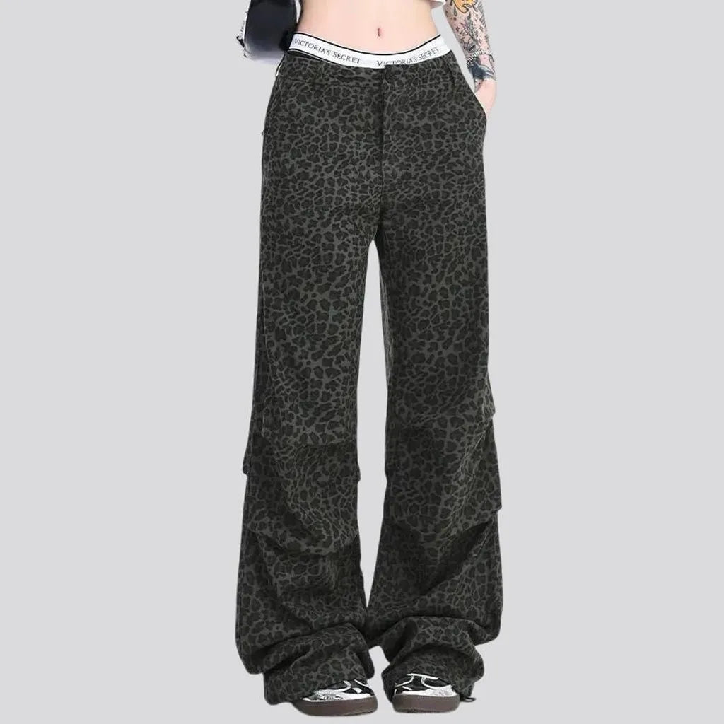 Wide fit animal pattern women's jeans