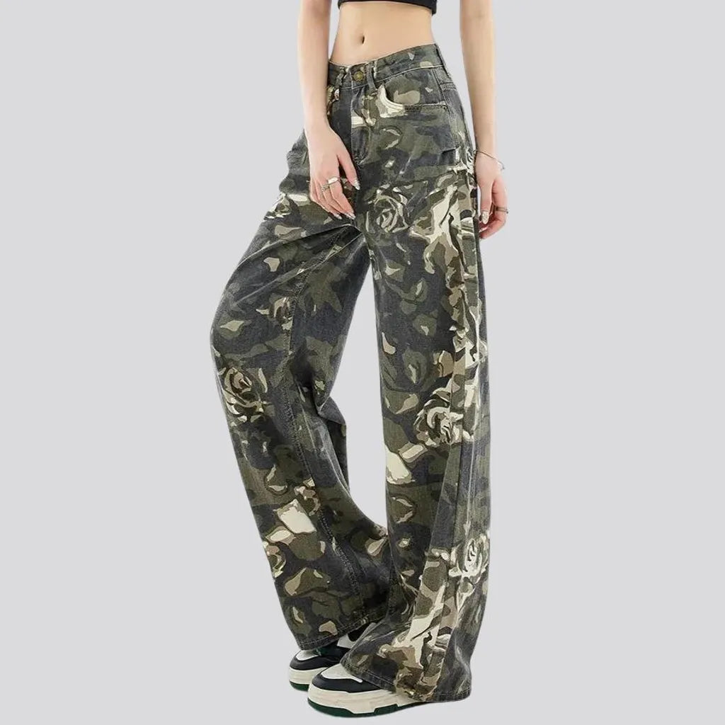 High rise baggy fit camouflage jeans for women