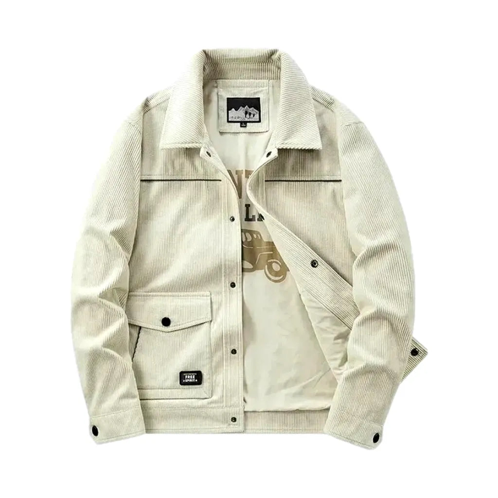 Slim Fit Men's Corduroy Coat - White