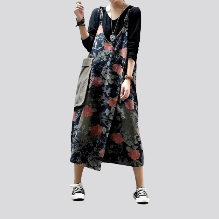 Fashion dark floral denim dress | Jeans4you.shop