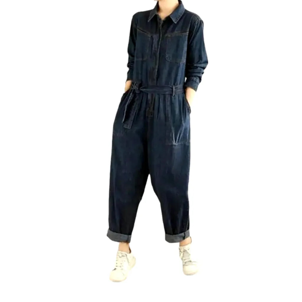 Stylish Stonewashed Women's Denim Jumpsuit - Blue