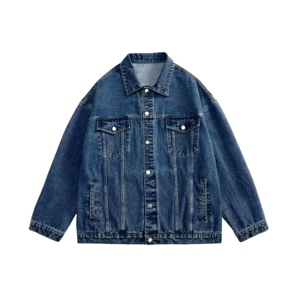 90s Inspired Street Wear Men's Denim Jacket - Dark Blue