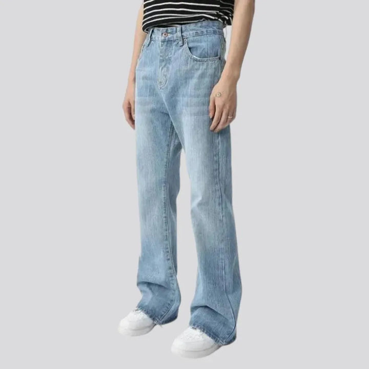 Sanded whiskered street style jeans for men