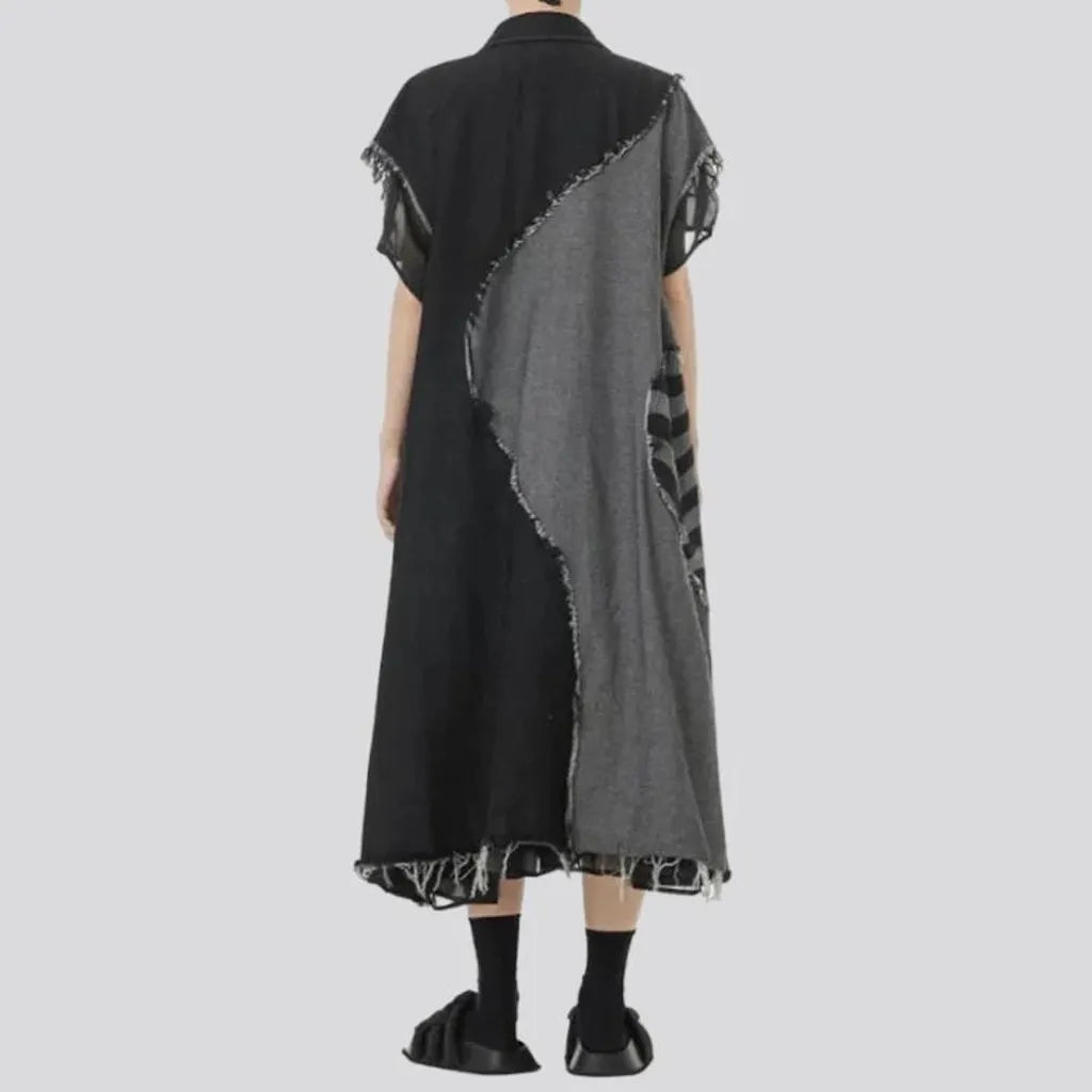 Mixed-fabrics denim dress
 for women