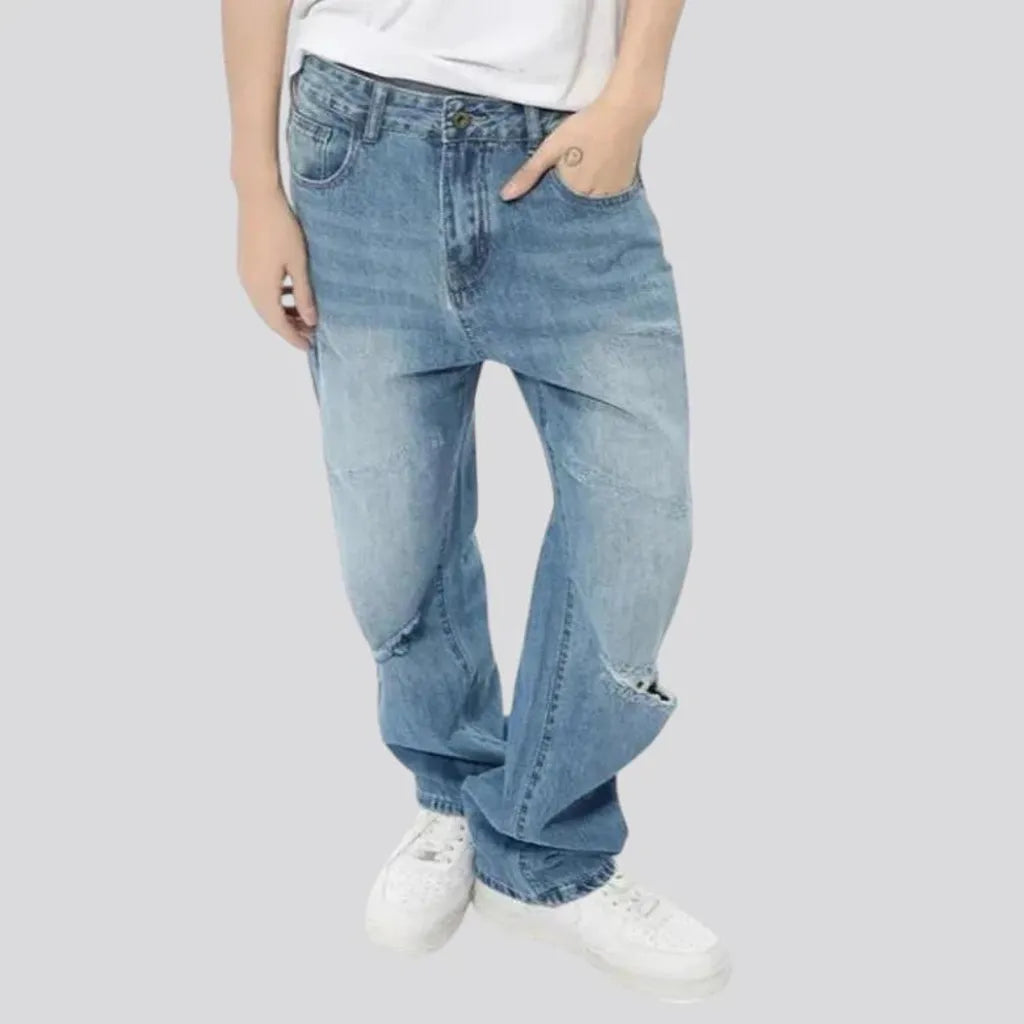 Distressed look baggy men's jeans