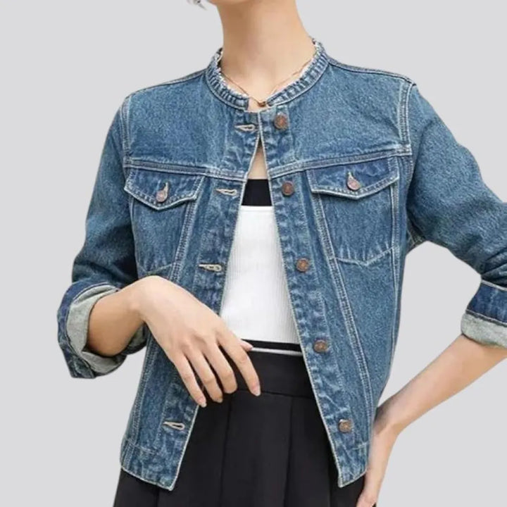 Round-collar denim jacket
 for ladies