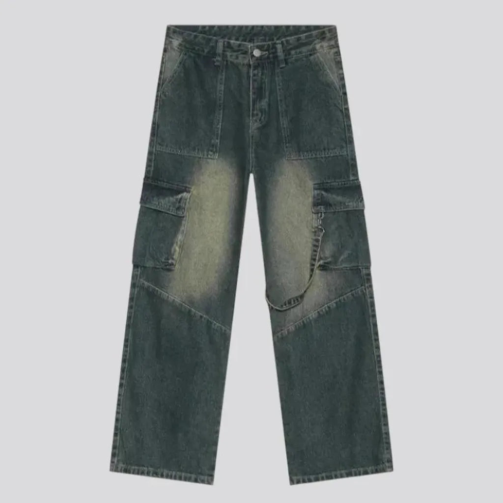 Sanded boho style wide men's jeans