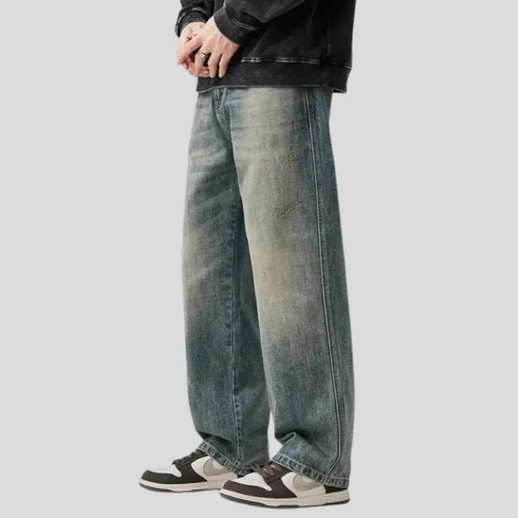 Whiskered baggy vintage men's jeans