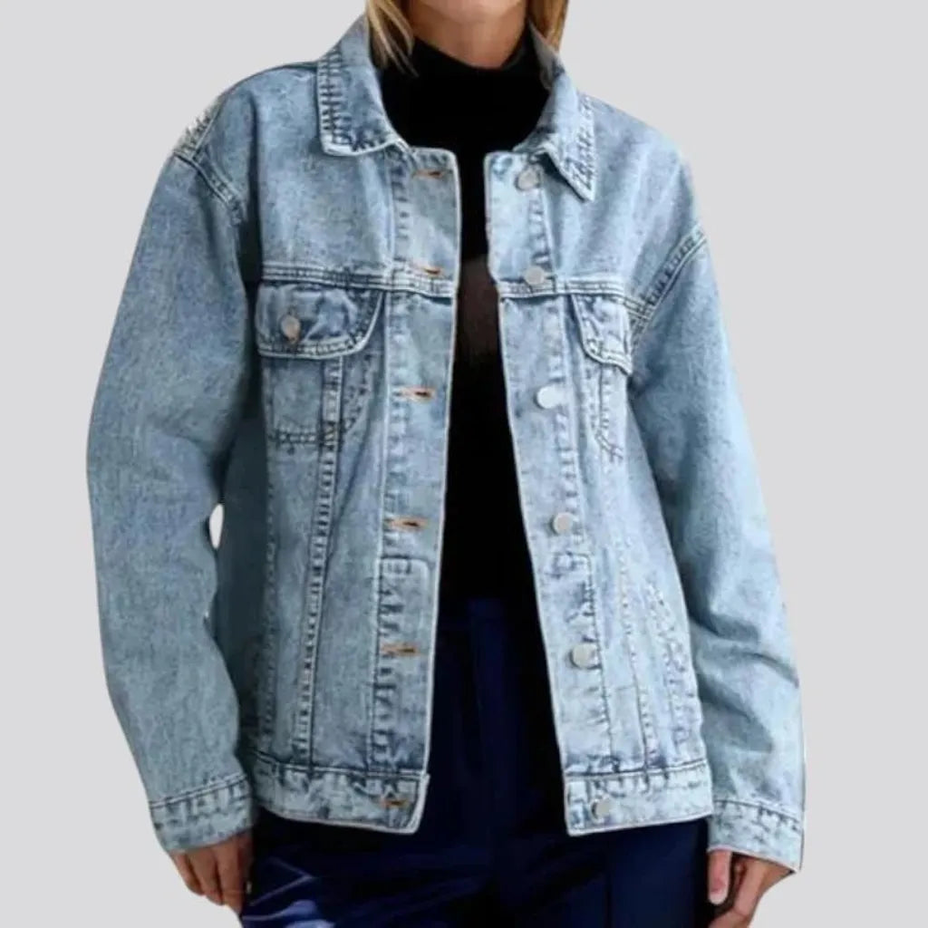 Extra-large fit worn-in women's jean jacket