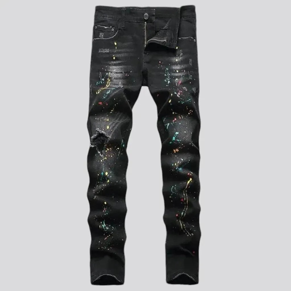 Whiskered paint splattered boho men's jeans