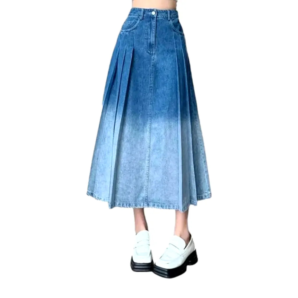 Fit-and-flare contrast denim skirt