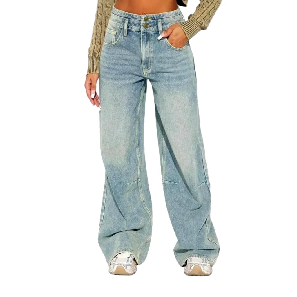 Floor-length double-waistline jeans