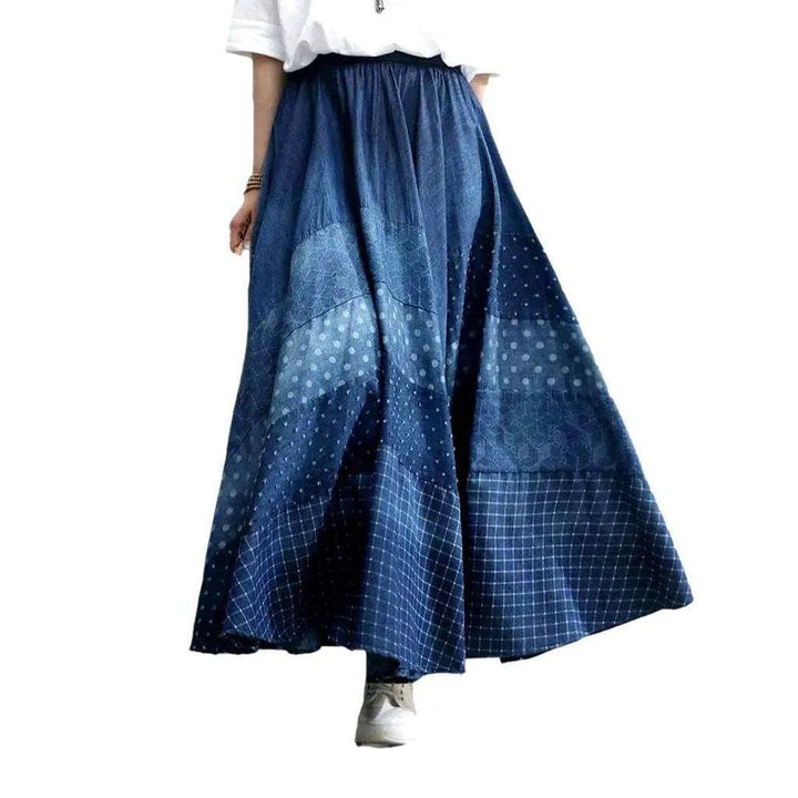 Floor length long denim skirt